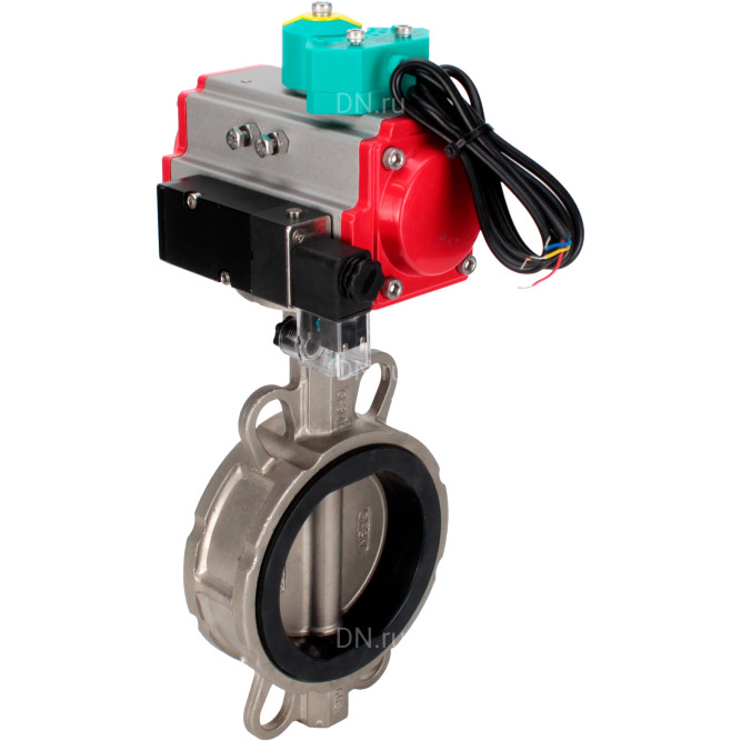 Затвор дисковый поворотный WBV3232E-2W-Fb-H Ду100 Ру16 корпус - нержавеющая сталь 316L, диск - нержавеющая сталь 316L, уплотнение - EPDM, с пневмоприводом PA-DA-083, пневмораспределителем 4M310-08 DC24V и магнитным переключателем ALS200D в Алматы