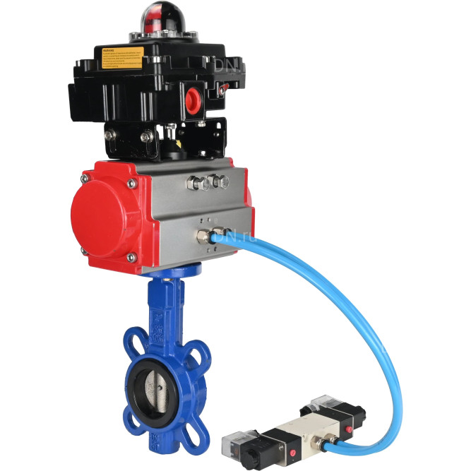 Затвор дисковый поворотный WBV1413E-2W-Fb-H Ду125 Ру16, корпус - чугун GGG50, диск - чугун GGG40, уплотнение - EPDM, с пневмоприводом PA-DA-105, пневмораспределителем 4V320-10 AC220V и БКВ APL-410N EX в Алматы