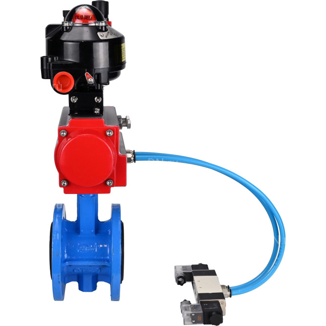 Затвор дисковый поворотный WBV1313E-2W-F-H Ду200 Ру16 фланцевый, корпус - чугун GGG40, диск - чугун GGG40, EPDM, с пневмоприводом PA-DA-140, пневмораспределителем 4V320-10 AC220V, БКВ APL-510N EX и БПВ AFC2000 в Алматы