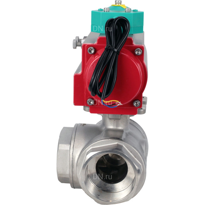 Кран шаровой BV3232P(4pc)-SP-3WL-T-ISO-H Ду40 Ру63 стандартнопроходной L-тип, внутренняя резьба, корпус - нержавеющая сталь 316, уплотнение - PTFE, с пневмоприводом PA-DA-065 и магнитным переключателем ALS200D в Алматы