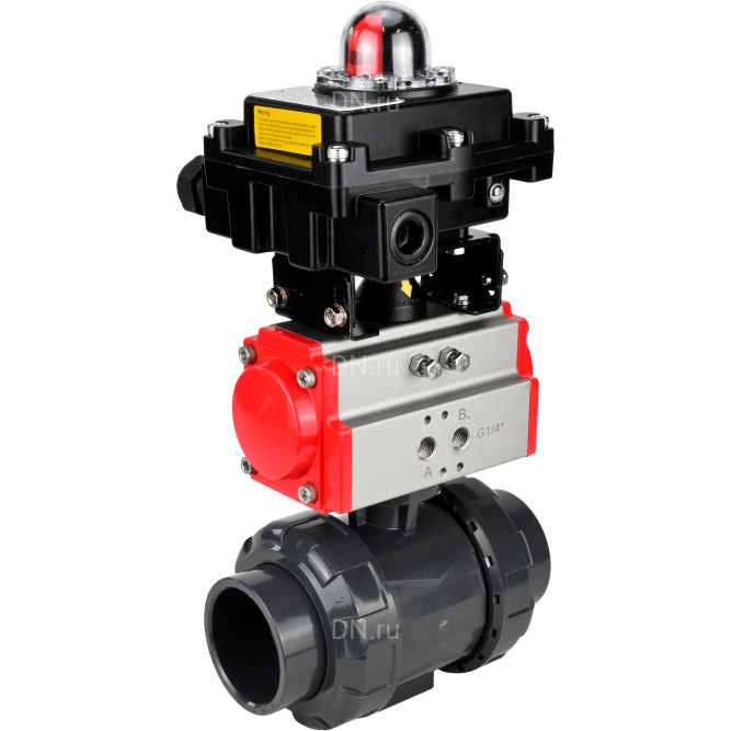Кран шаровой BV4242E-FP-GRM-ISO Дн100 Ру10 полнопроходной, корпус - НПВХ, шар - НПВХ, уплотнение - EPDM, с пневмоприводом PA-DA-065 и БКВ APL-410N EX в Алматы