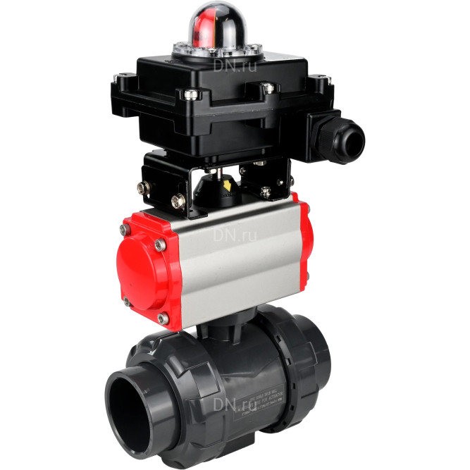 Кран шаровой BV4242E-FP-GRM-ISO Дн100 Ру10 полнопроходной, корпус - НПВХ, шар - НПВХ, уплотнение - EPDM, с пневмоприводом PA-DA-065 и БКВ APL-410N EX в Алматы