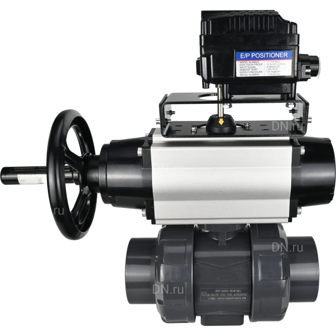 Кран шаровой BV4242E-FP-GRM-ISO Дн80 Ру10 полнопроходной, корпус - НПВХ, шар - НПВХ, уплотнение - EPDM, с пневмоприводом PA-DA-105-1 и пневмопозиционером YT-1000RSN без обратной связи в Алматы