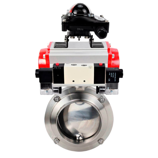 Затвор дисковый поворотный WBV3131S-2W-W-H Ду50 Ру10 под приварку, пищевая нержавеющая сталь 304, уплотнение – Silicon, с пневмоприводом PA-DA-065, пневмораспределителем 4V320-10 AC220V и БКВ APL-210N в Алматы