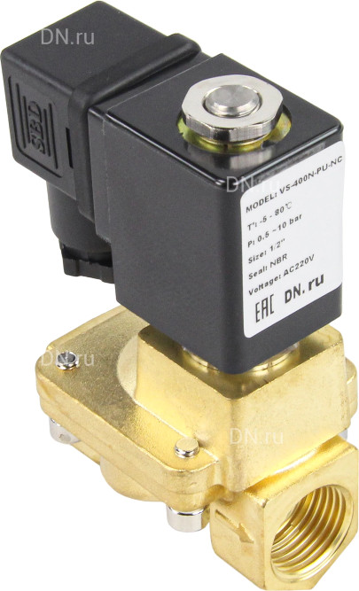Клапан электромагнитный VS400-VT-NC-24VDC 3/8″ Ду10 Ру16, соленоидный двухходовой, корпус - латунь, уплотнение - Viton, резьбовой, нормально-закрытый, пилотный, катушка - 24В в Алматы