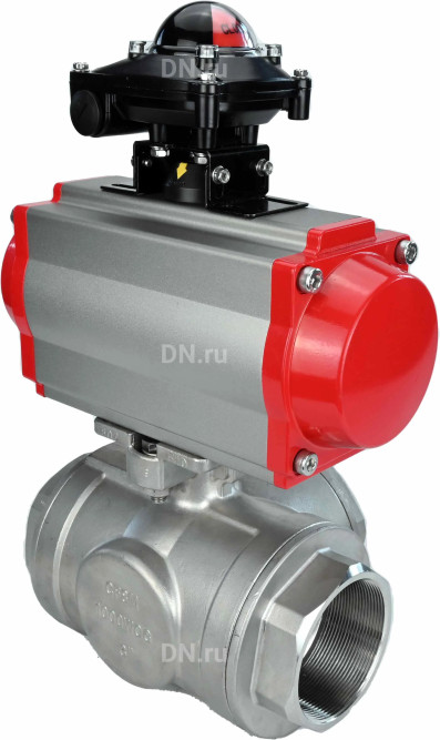 Кран шаровой BV3232P(4pc)-SP-3WL-T-ISO-H Ду80 Ру40 стандартнопроходной трехходовой L-тип, нерж. сталь SS316, внутренняя резьба, уплотнение - PTFE, с пневмоприводом PA-DA-83 и блоком концевых выключателей APL-210N в Алматы