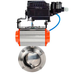 Затвор дисковый поворотный WBV3131S-2W-W-H Ду15 Ру10 под приварку, пищевая нержавеющая сталь 304, уплотнение – Silicon, с пневмоприводом PA-SA-065 и позиционером YT-1000RSN с обратной связью