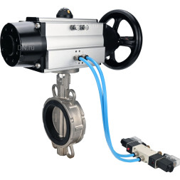 Затвор дисковый поворотный WBV3232E-2W-Fb-H Ду150 Ру16, корпус - нержавеющая сталь 316L, диск - нержавеющая сталь 316L, уплотнение - EPDM, с пневмоприводом PA-DA-105-1, пневмораспределителем 4M320-10 AC220V