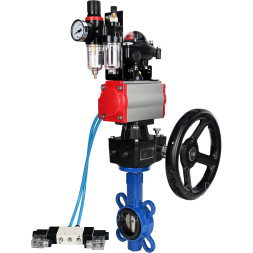 Затвор дисковый поворотный WBV1413E-2W-Fb-H Ду80 Ру16, межфланцевый, корпус - чугун GGG50, уплотнение - EPDM, с пневмоприводом PA-DA-083, с пневмораспределителем 4V320-10 AC220V, БКВ APL-210N, ручным дублером MON2-450-T28-ISO, БПВ AFC2000