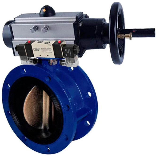 Затвор дисковый поворотный WBV1331E-2W-F-H Ду80 Ру16, фланцевый, корпус - чугун GGG40, диск - нержавеющая сталь 304, уплотнение - EPDM, с пневмоприводом PA-DA-105-1, с пневмораспределителем 4V320-08 AC220V в Алматы
