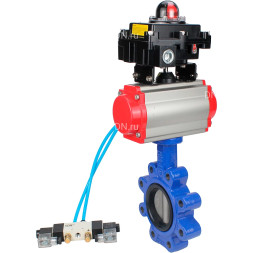 Затвор дисковый поворотный WBV1631E-2W-Fb-H Ду80 Ру16 LUG, корпус - чугун QT450, диск - нержавеющая сталь 304, уплотнение - EPDM, с пневмоприводом PA-DA-083, пневмораспределителем 4M320-10 AC220V и БКВ APL-410N EX