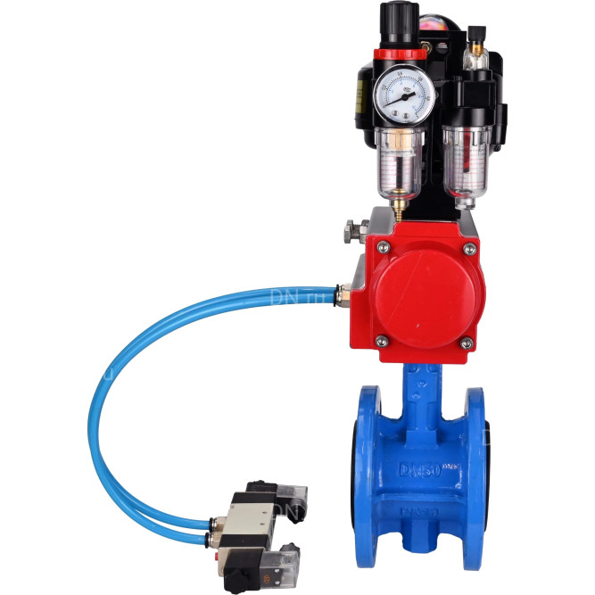 Затвор дисковый поворотный WBV1313E-2W-F-H Ду80 Ру16 фланцевый, корпус - чугун GGG40, диск - чугун GGG40, EPDM, с пневмоприводом PA-DA-105, пневмораспределителем 4V320-10 AC220V, БКВ APL-510N EX и БПВ AFC2000 в Алматы