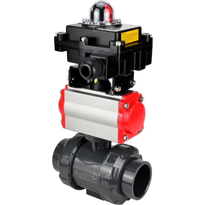 Кран шаровой BV4242E-FP-GRM-ISO Дн25 Ру10 полнопроходной, корпус - НПВХ, шар - НПВХ, уплотнение - EPDM, с пневмоприводом PA-SA-052 и БКВ APL-410N EX в Алматы