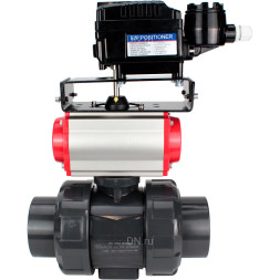 Кран шаровой BV4242E-FP-GRM-ISO Дн20 Ру10 полнопроходной, корпус - НПВХ, шар - НПВХ, уплотнение - EPDM, с пневмоприводом PA-DA-052 и пневмопозиционером YT-1000RSN с обратной связью