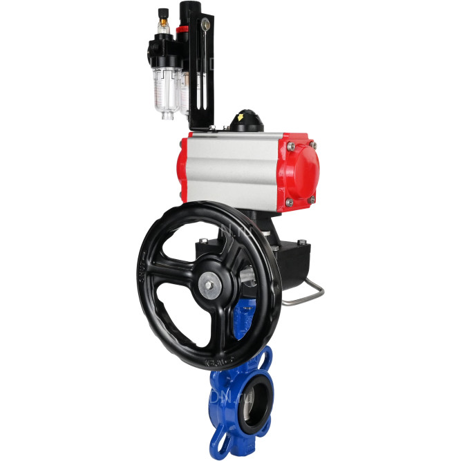 Затвор дисковый поворотный WBV1432N-2W-Fb-H Ду150 Ру16, корпус - чугун GGG50, диск - нержавеющая сталь 316L, уплотнение - NBR, с пневмоприводом PA-DA-105, пневмораспределителем 4M310-08 DC24V, ручным дублером MON3-700-T38-ISO и БПВ AFC2000 в Алматы