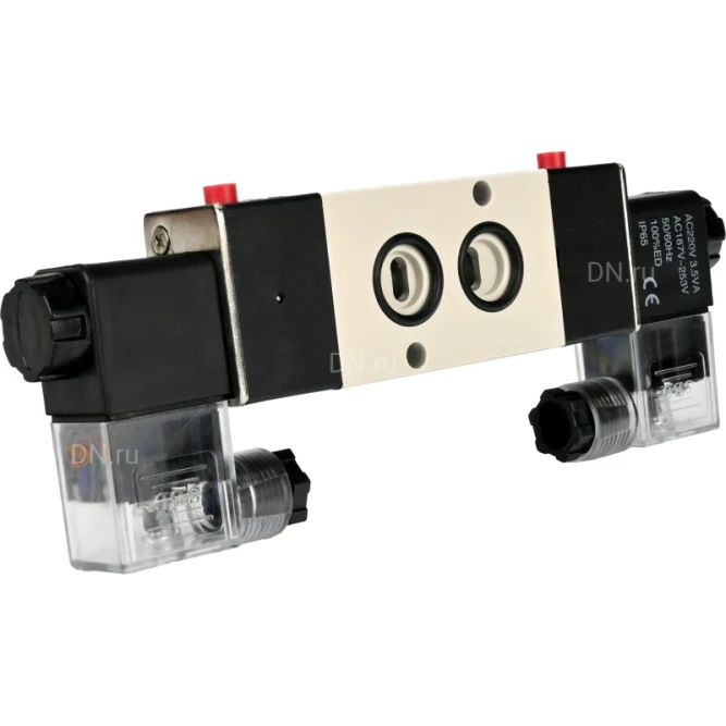 Пневмораспределитель 4M320-10 AC220V 3/8″ бистабильный, пятиканальный, с двусторонним ЭМУ для четвертьоборотных пневмоприводов (на корпус) в Алматы