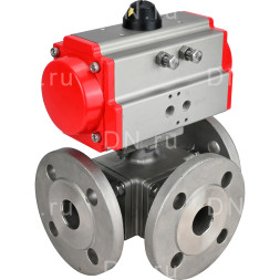 Кран шаровой BV3232P(4pc)-FP-3WL-F Ду20 Ру16 полнопроходной трехходовой, фланцевый, корпус - нержавеющая сталь SS316, с пневмоприводом PA-DA-052 двойного действия