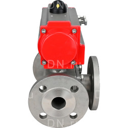 Кран шаровой BV3232P(4pc)-FP-3WL-F Ду20 Ру16 полнопроходной трехходовой, фланцевый, корпус - нержавеющая сталь SS316, с пневмоприводом PA-DA-052 двойного действия
