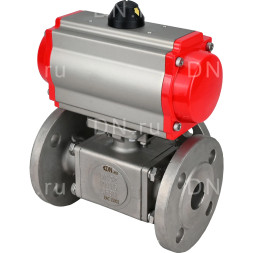 Кран шаровой BV3232P(4pc)-FP-3WL-F Ду20 Ру16 полнопроходной трехходовой, фланцевый, корпус - нержавеющая сталь SS316, с пневмоприводом PA-DA-052 двойного действия