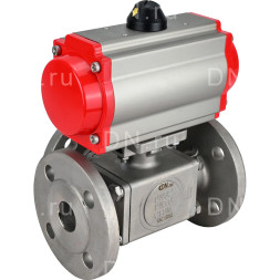 Кран шаровой BV3232P(4pc)-FP-3WL-F Ду20 Ру16 полнопроходной трехходовой, фланцевый, корпус - нержавеющая сталь SS316, с пневмоприводом PA-DA-052 двойного действия