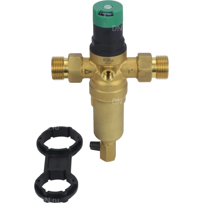 Фильтр сетчатый промывной FMTWR0031-T Ду20 Ру16 резьбовой, T-образный, корпус - латунь, сетка - нержавеющая сталь 304, с манометром и с редуктором в Алматы