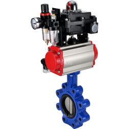 Затвор дисковый поворотный WBV1631E-2W-Fb-H Ду125 Ру16 LUG корпус - чугун QT450, диск - нержавеющая сталь 304, уплотнение - EPDM, с пневмоприводом PA-DA-105, пневмораспределителем 4M310-08 AC220V, БКВ APL-410N EX и БПВ AFC2000