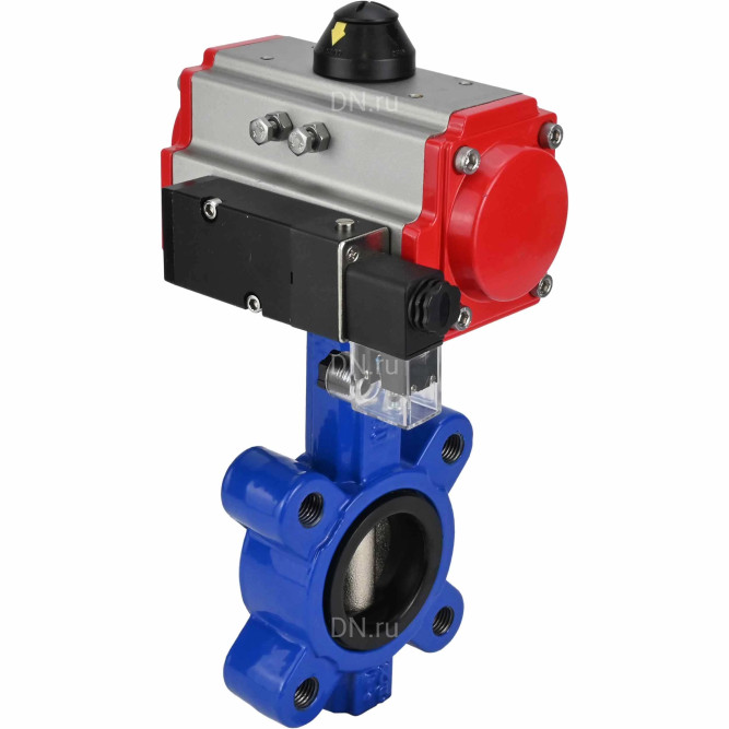 Затвор дисковый поворотный WBV1616N-2W-Fb-H Ду50 Ру16 LUG корпус - чугун QT450, диск - чугун QT450, уплотнение - NBR, с пневмоприводом PA-SA-083 и пневмораспределителем 4M310-08 DC24V в Алматы