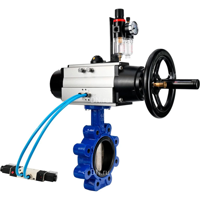 Затвор дисковый поворотный WBV1616N-2W-Fb-H Ду125 Ру16 LUG, корпус - чугун QT450, диск - чугун QT450, уплотнение - NBR, с пневмоприводом PA-DA-105-1, пневмораспределителем 4M320-10 AC220V и БПВ AFC2000 в Алматы