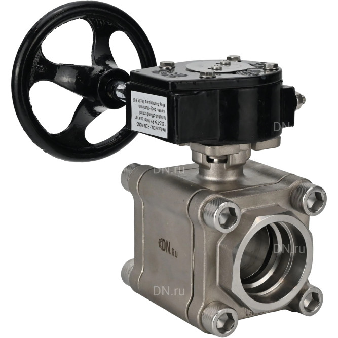 Кран шаровой BV3232P(3pc)-FP-SW-ISO-H Ду40 Ру63 полнопроходной, корпус - нержавеющая сталь SS316, под приварку, с редуктором RDN RQN3-150Z-T24 в Алматы