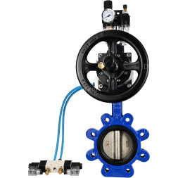 Затвор дисковый поворотный WBV1616E-2W-Fb-H Ду125 Ру16 LUG корпус - чугун QT450, диск - чугун QT450, уплотнение - EPDM, с пневмоприводом PA-DA-105-1, пневмораспределителем 4V320-08 AC220V и БПВ AFC2000