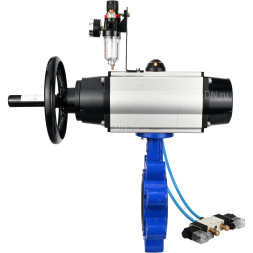 Затвор дисковый поворотный WBV1616E-2W-Fb-H Ду125 Ру16 LUG корпус - чугун QT450, диск - чугун QT450, уплотнение - EPDM, с пневмоприводом PA-DA-105-1, пневмораспределителем 4V320-08 AC220V и БПВ AFC2000