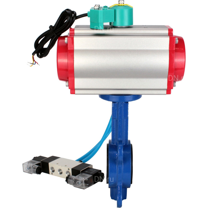 Затвор дисковый поворотный WBV1132N-2W-Fb-H Ду40 Ру16 корпус - чугун GG25, диск - нержавеющая сталь 316L, уплотнение - NBR, с пневмоприводом PA-DA-052, пневмораспределителем 4V320-08 AC220V и магнитным переключателем ALS200D в Алматы