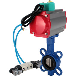 Затвор дисковый поворотный WBV1132N-2W-Fb-H Ду40 Ру16 корпус - чугун GG25, диск - нержавеющая сталь 316L, уплотнение - NBR, с пневмоприводом PA-DA-052, пневмораспределителем 4V320-08 AC220V и магнитным переключателем ALS200D
