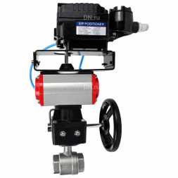 Кран шаровой BV3232P(2pc)-FP-T-ISO-H Ду20 Ру63 полнопроходной, нерж. сталь SS316, внутренняя резьба, PTFE, с пневмоприводом PA-DA-065, ручным дублером MON1-250-T26-ISO и с эл.пневматич. поворотным позиционером YT-1000RSN с обратной связью