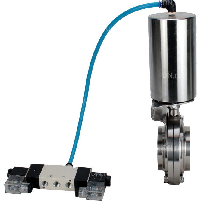 Затвор дисковый поворотный WBV3131S-2W-W-H Ду65 Ру10 под приварку, пищевая нержавеющая сталь 304, уплотнение – Silicon, с пневмоприводом PA-SA-85 и пневмораспределителем 4V320-10 AC220V в Алматы