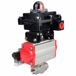 Кран шаровой BV3232P(4pc)-SP-3WL-T-ISO-H Ду50 Ру63 стандартнопроходной трехходовой L-тип, нержавеющая сталь SS316, внутренняя резьба, PTFE, пн.приводом PA-SA-083, пн.распределителем 4M310-08 AC220V и БКВ APL-410N EX