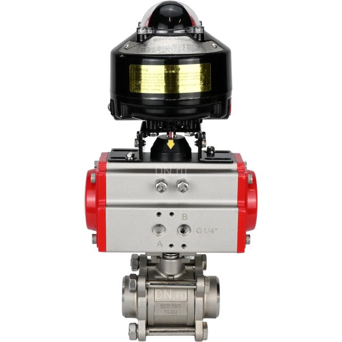 Кран шаровой BV3232P(3pc)-FP-W-ISO-H Ду15 Ру63 полнопроходной двухходовой, нержавеющая сталь SS316, под приварку, уплотнение - PTFE, с пневмоприводом PA-DA-52 и БКВ APL-510N-EX в Алматы