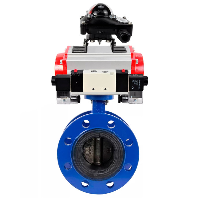 Затвор дисковый поворотный WBV1331E-2W-F-H Ду100 Ру16, корпус - чугун GGG40, диск - нержавеющая сталь 304, уплотнение - EPDM, с пневмоприводом PA-DA-105, пневмораспределителем 4M320-08 AC220V и БКВ APL-210N в Алматы