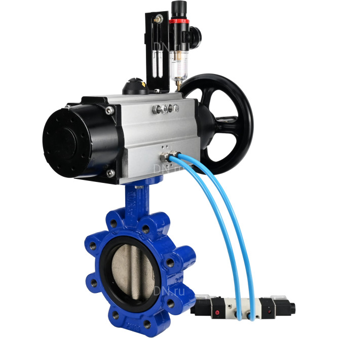 Затвор дисковый поворотный WBV1616E-2W-Fb-H Ду150 Ру16 LUG корпус - чугун QT450, диск - чугун QT450, уплотнение - EPDM, с пневмоприводом PA-DA-105-1, пневмораспределителем 4V320-08 AC220V и БПВ AFC2000 в Алматы