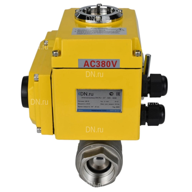 Кран шаровой BV3232P(2pc)-FP-T-ISO-H Ду25 Ру63 полнопроходной двухходовой, нержавеющая сталь 316, внутренняя резьба, уплотнение - PTFE, с электроприводом четвертьоборотным QT-N-005EM-O1-380VAC-У1 в Алматы