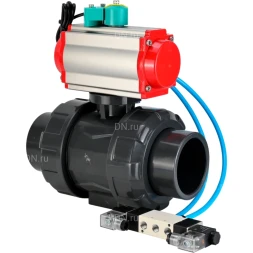 Кран шаровой BV4242E-FP-GRM-ISO Дн25 Ру10 полнопроходной, корпус - НПВХ, шар - НПВХ, уплотнение - EPDM, с пневмоприводом PA-SA-052, пневмораспределителем 4V320-08 AC220V и магнитным переключателем ALS200D
