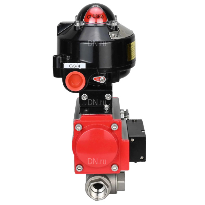 Кран шаровой BV3232P(4pc)-SP-3WL-T-ISO-H 1″ Ду25 Ру63 стандартнопроходной трехходовой L-тип, нержавеющая сталь SS316, внутренняя резьба, уплотнение - PTFE, с пн.приводом PA-DA-052 пн.распределителем 4M310-08 DC24V и БКВ APL-510N-EX в Алматы