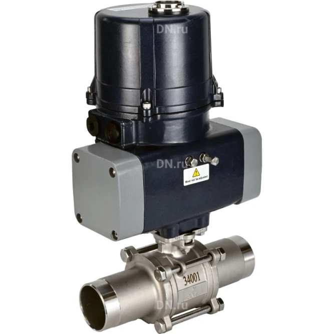Кран шаровой BV3131P(3pc)-FP-W-ISO-H LONG Ду65 Ру25 полнопроходной, под приварку, корпус - нержавеющая сталь SS304, уплотнение - PTFE, с электроприводом четвертьоборотным QTSA-N-007EM-O0-220VAC с пружинным возвратом в Алматы