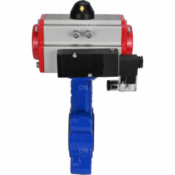 Затвор дисковый поворотный WBV1616N-2W-Fb-H Ду100 Ру16 LUG корпус - чугун QT450, диск - чугун QT450, уплотнение - NBR, с пневмоприводом PA-SA-130 и пневмораспределителем 4M310-08 DC24V