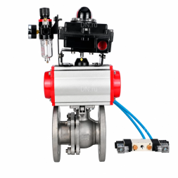Кран шаровой BV3232P(2pc)-FP-F-ISO-H WDVF Ду65 Ру16 полнопроходной, фланцевый, корпус - нержавеющая сталь 316, уплотнение - PTFE, с пневмоприводом PA-DA-083, пневмораспределителем 4V320-10 AC220V, БКВ APL-410N EX и БПВ AFC2000