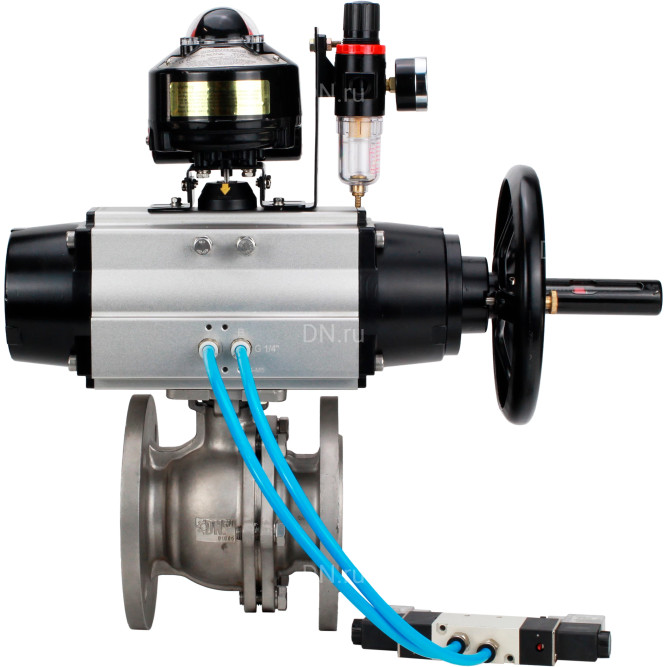 Кран шаровой BV3232P(2pc)-FP-F-ISO-H Ду100 Ру16, полнопроходной фланцевый, нержавеющая сталь SS316, уплотнение - PTFE, с пневмоприводом PA-DA-105-1 двойного действия, с пневмораспределителем 4V320-10 AC220V, с БКВ APL-510N EX, с БПВ AFC2000 в Алматы