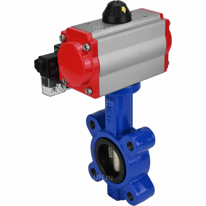 Затвор дисковый поворотный WBV1616N-2W-Fb-H Ду125 Ру16 LUG корпус - чугун QT450, диск - чугун QT450, уплотнение - NBR, с пневмоприводом PA-SA-140 и пневмораспределителем 4M310-08 DC24V в Алматы