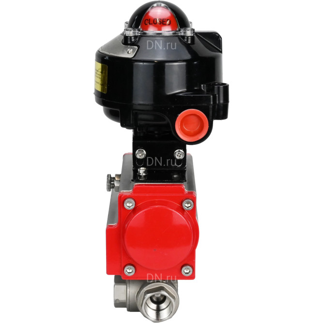 Кран шаровой BV3232P(4pc)-SP-3WL-T-ISO-H 3/8″ Ду10 Ру63 стандартнопроходной трехходовой L-тип, нержавеющая сталь SS316, внутренняя резьба, уплотнение - PTFE, с пневмоприводом PA-DA-52 и БКВ APL-510N-EX в Алматы