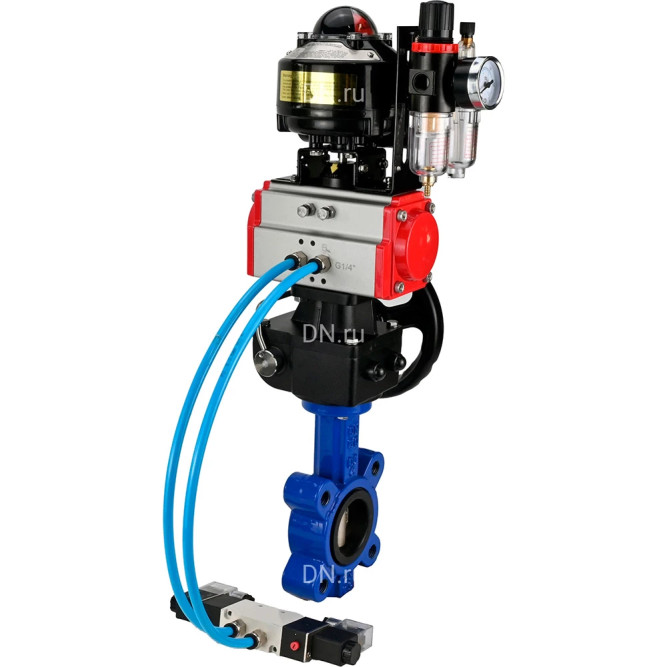 Затвор дисковый поворотный WBV1616N-2W-Fb-H Ду125 Ру16 LUG, корпус - чугун, диск - чугун, уплотнение - NBR, с пневмоприводом PA-DA-105, пневмораспределителем 4M320-10 AC220V, ручным дублером MON3-700-T38-ISO, БКВ APL-510N EX и БПВ AFC2000 в Алматы