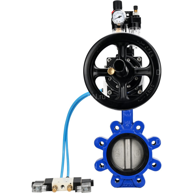 Затвор дисковый поворотный WBV1631E-2W-Fb-H Ду125 Ру16 LUG корпус - чугун QT450, диск - нержавеющая сталь 304, уплотнение - EPDM, с пневмоприводом PA-DA-105-1, пневмораспределителем 4V320-10 AC220V и БПВ AFC2000 в Алматы